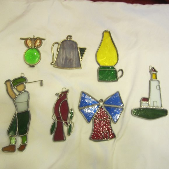 VTG 80'S HANDMADE GLASS SUNCATCHERS, SET OF 7 - Picture 1 of 8